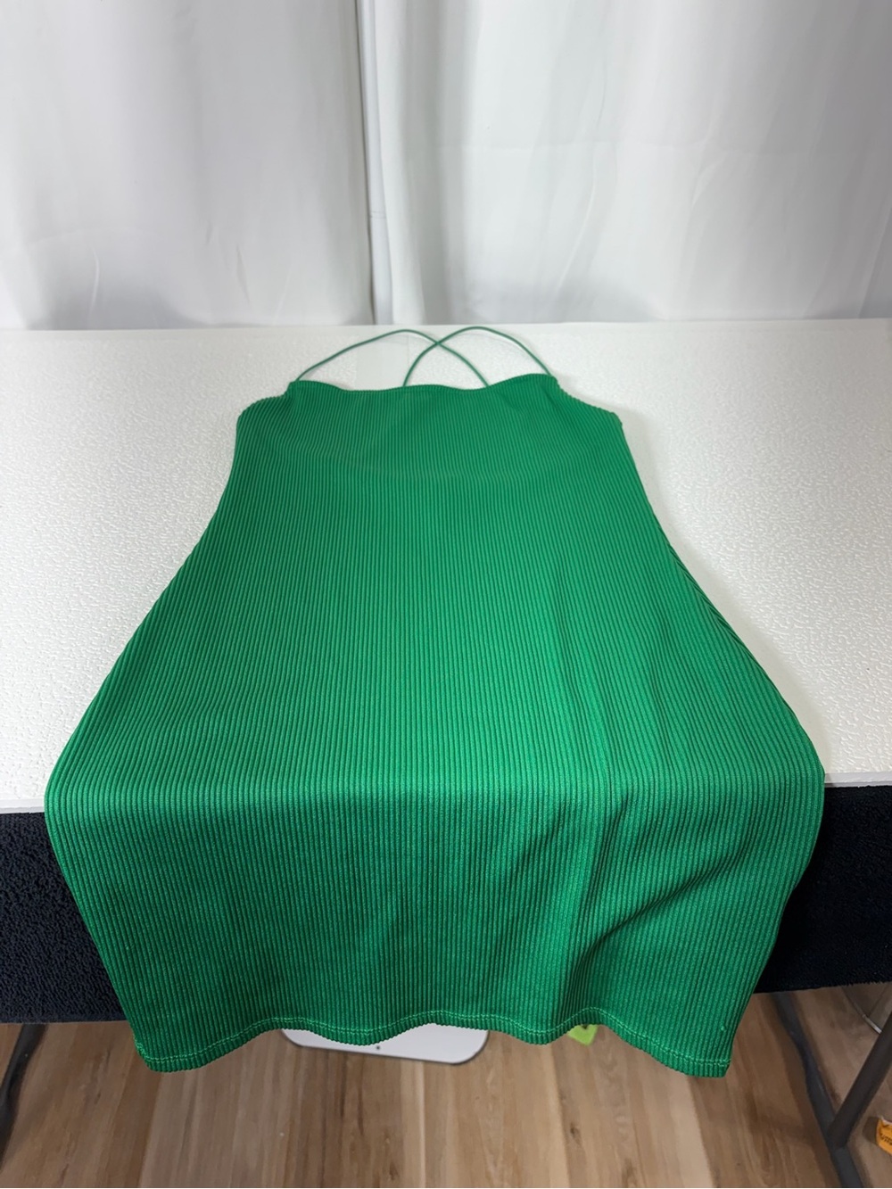 Divided Green Ribbed Strappy Mini Dress 3322